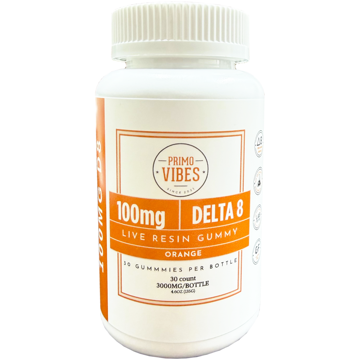 PV D8 100 LR Orange 1200x1200 - Modern CBD & Wellness Primo Vibes 100mg Delta 8 Gummies - Orange