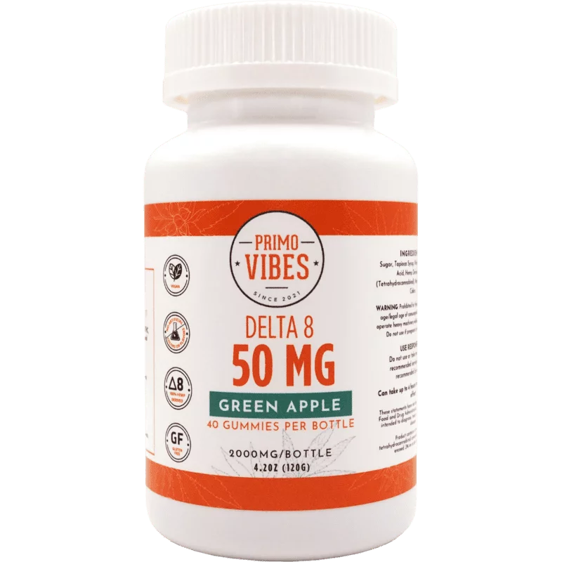 Primo Vibes Delta 8 50mg Green Apple Gummies